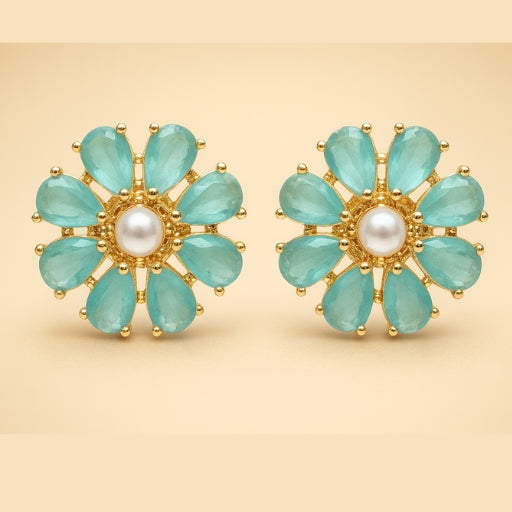 Aqua Blossom Pearl Stud Earrings
