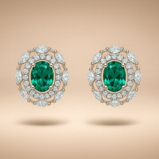 Emerald Royale Halo Stud Earrings