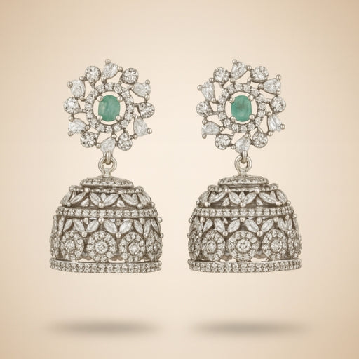 Regal Emerald Floral Jhumka Earrings